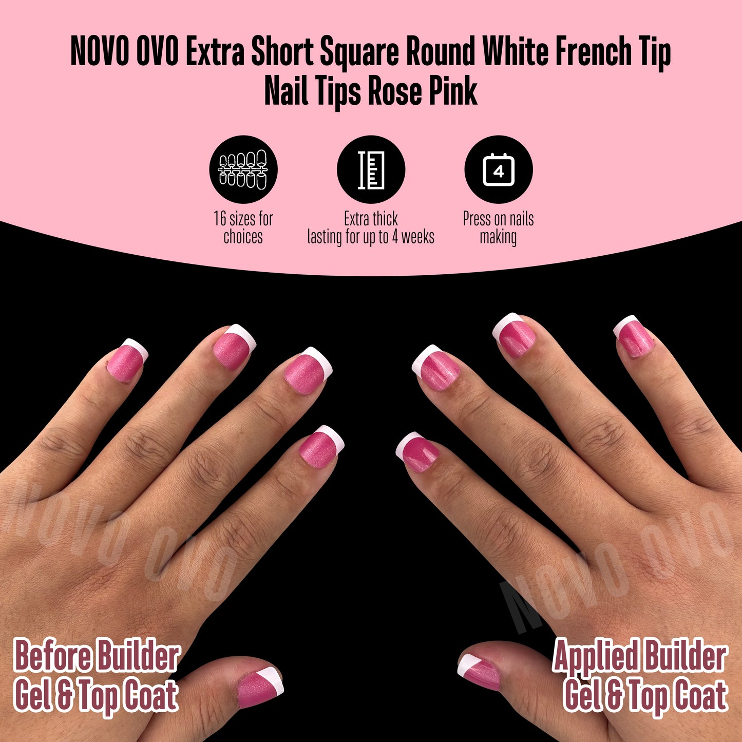 Extra Short XXS Square Round White French Tip ROSE PINK