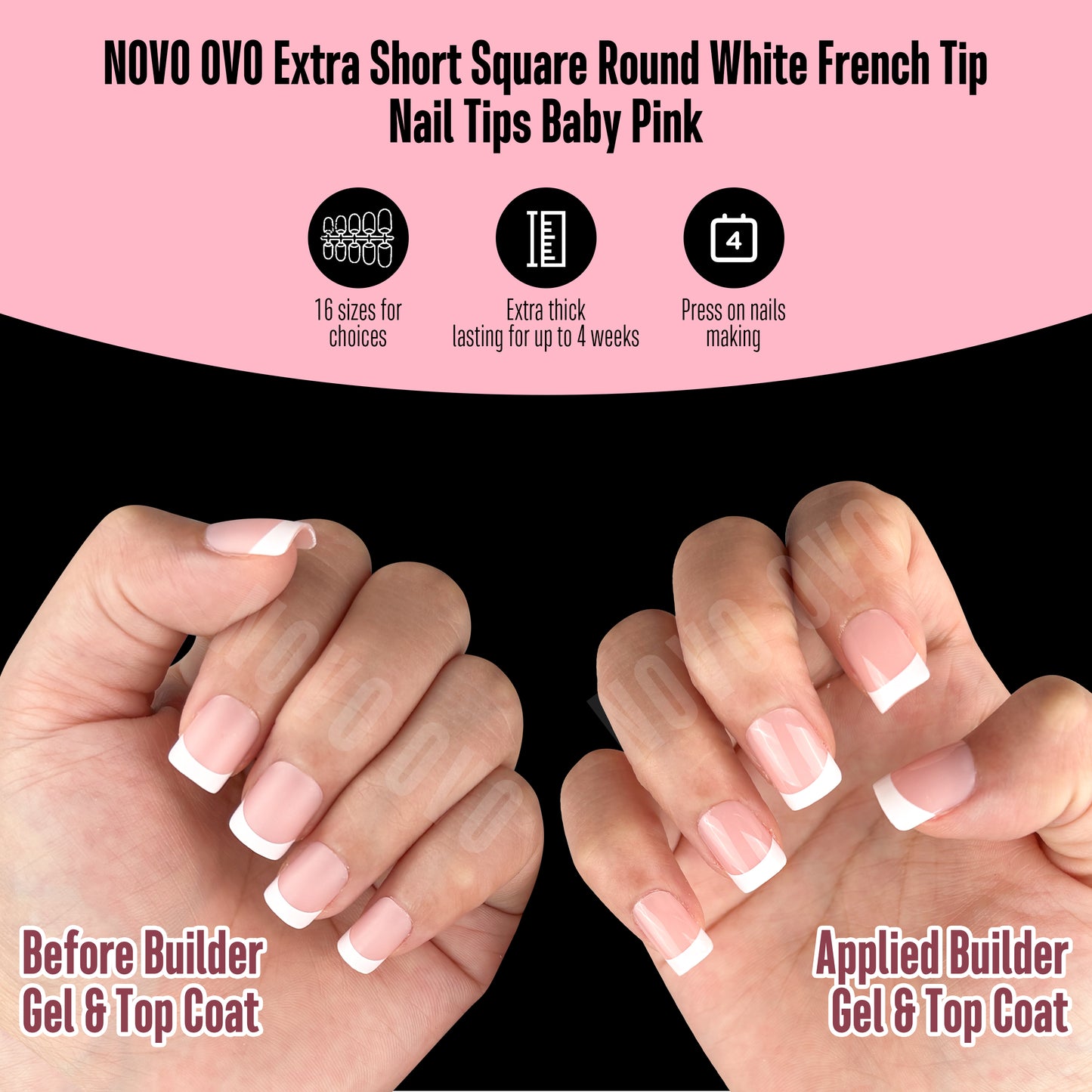 Extra Short Square Round White French Tip BABY PINK