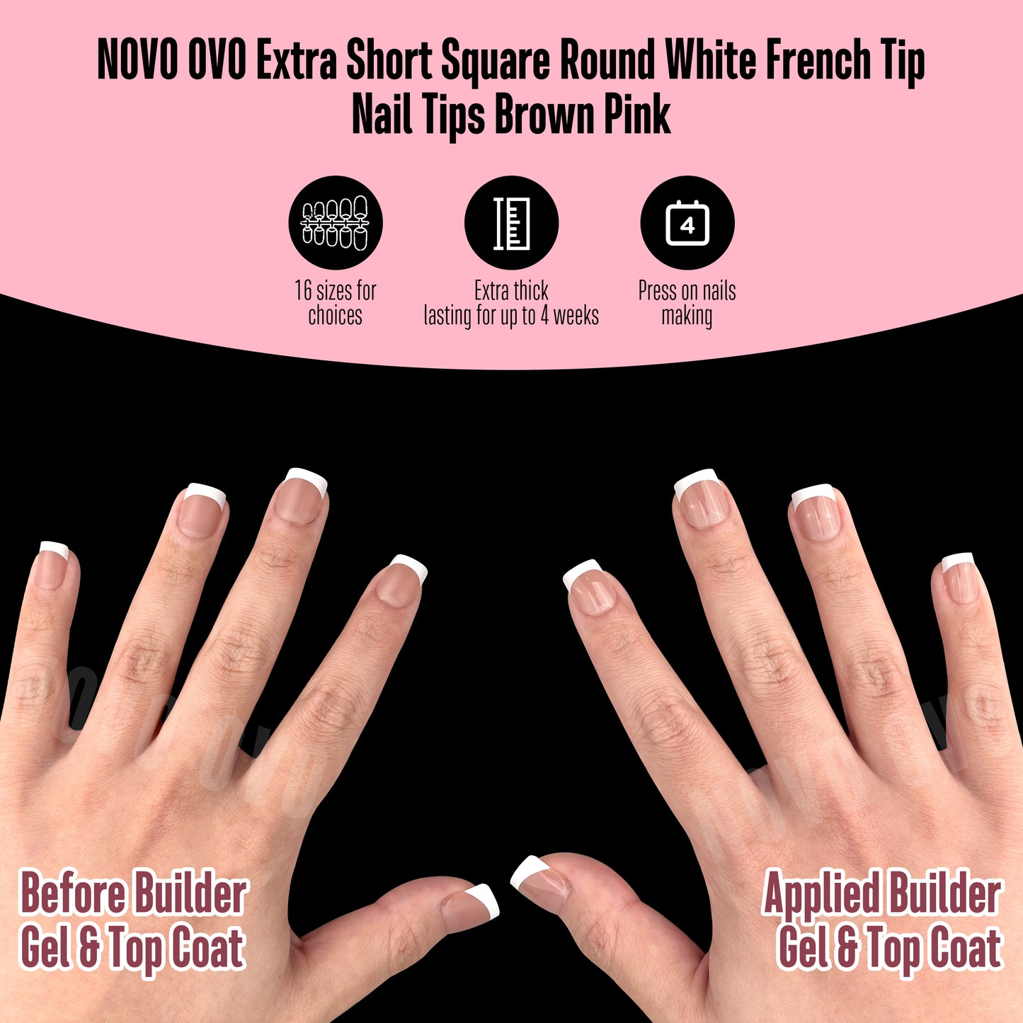 Extra Short XXS Square Round White French Tip BROWN PINK