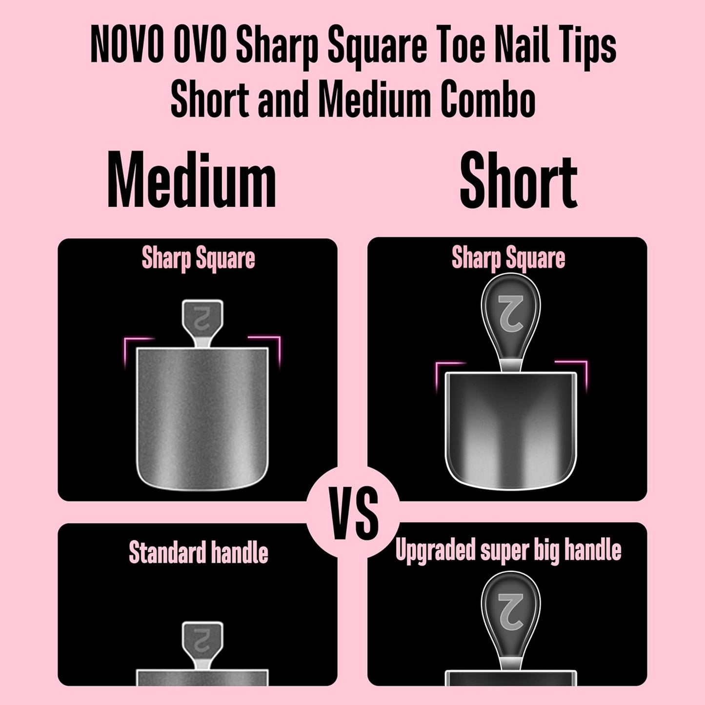 Short and Medium Sharp Square Toe Nail Tips Combo