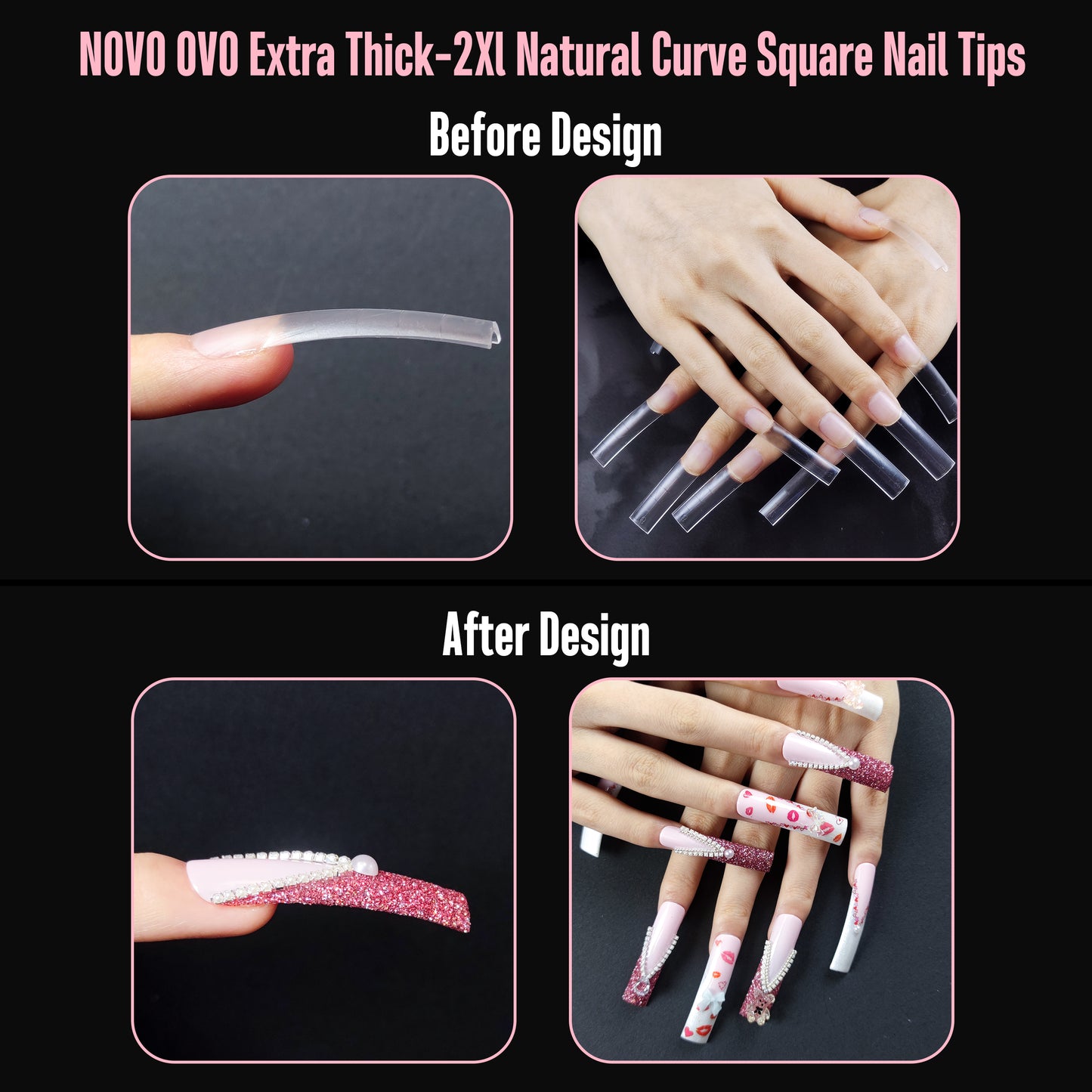 XXL Sharp Square Slightly Curved Nail Tips