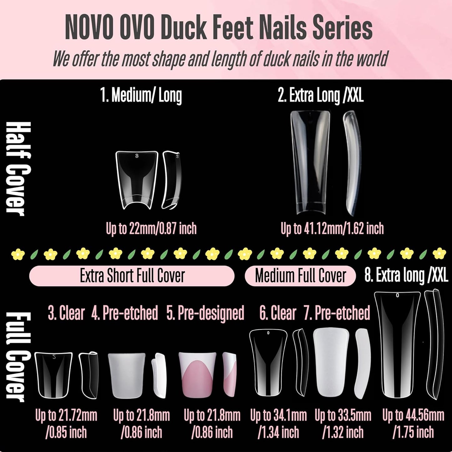 Long Duck Nail Tips Pre-Etched 12 Sizes 120 Pcs