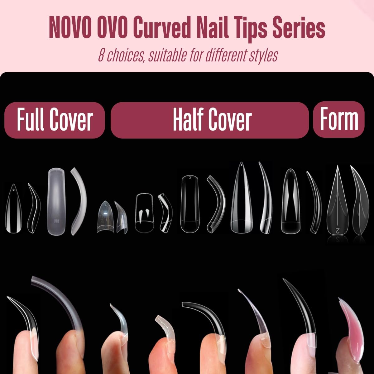 Clear Queen Curved Stiletto Nail Tips 10 Sizes 500 Pcs