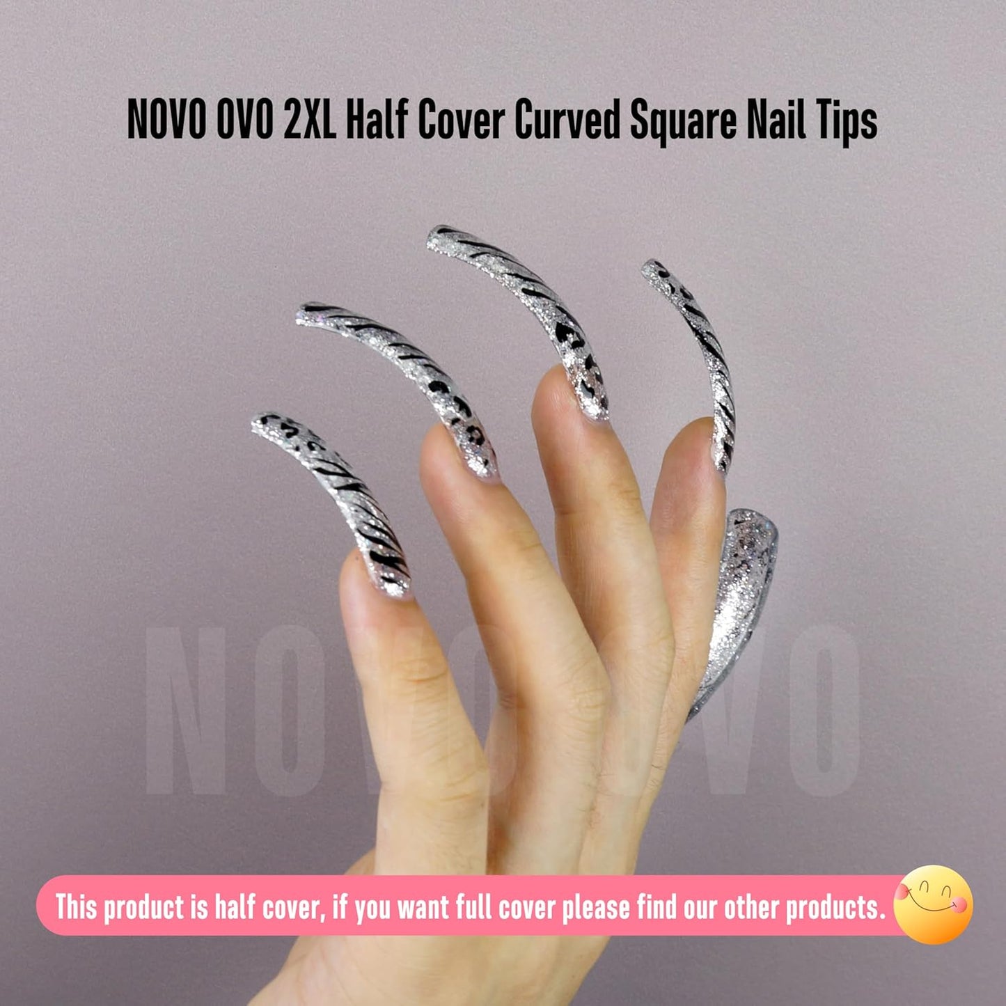 XXL Half Cover Curved Square Nail Tips