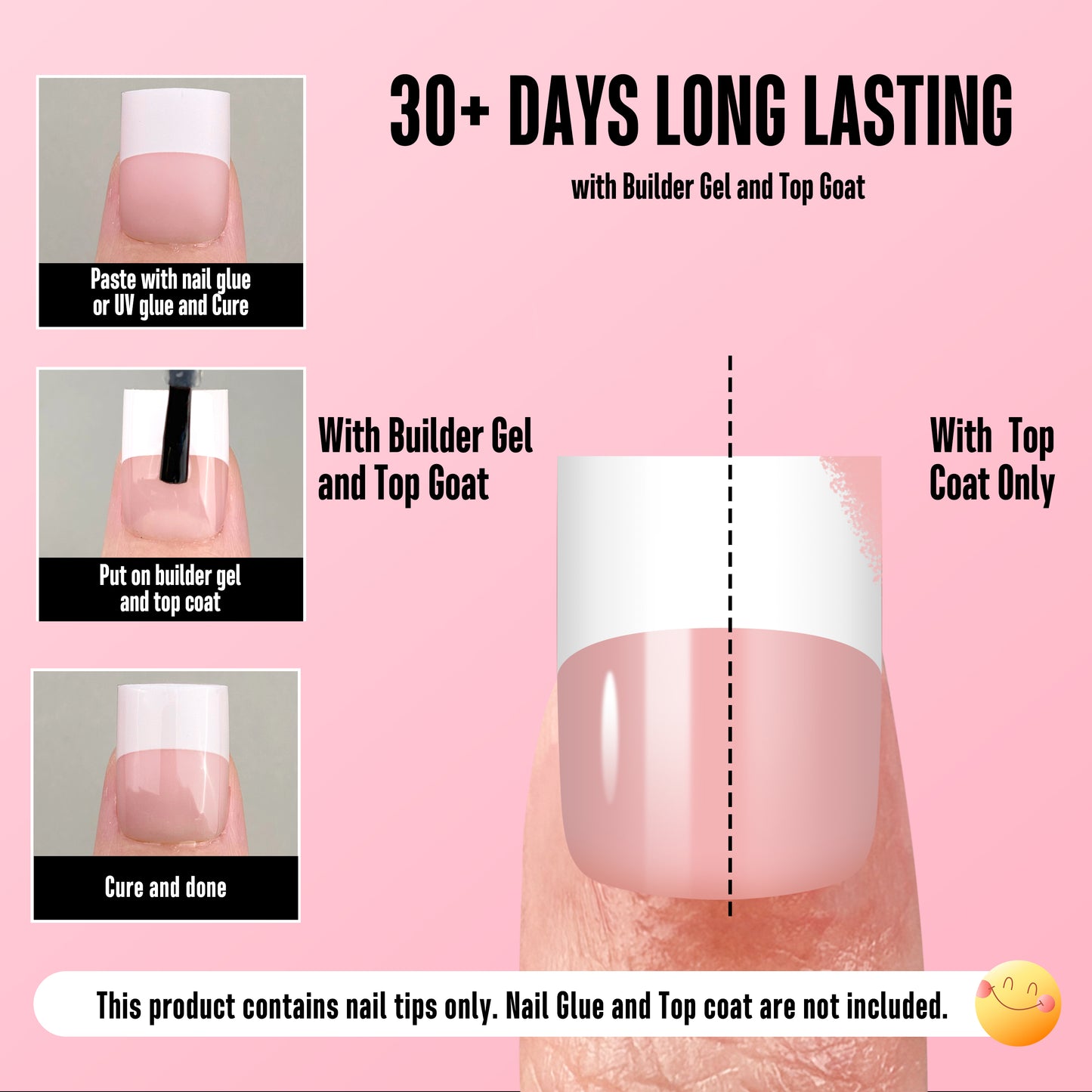 Short Sharp Square Nail Tips Wide White French Tip Baby Pink