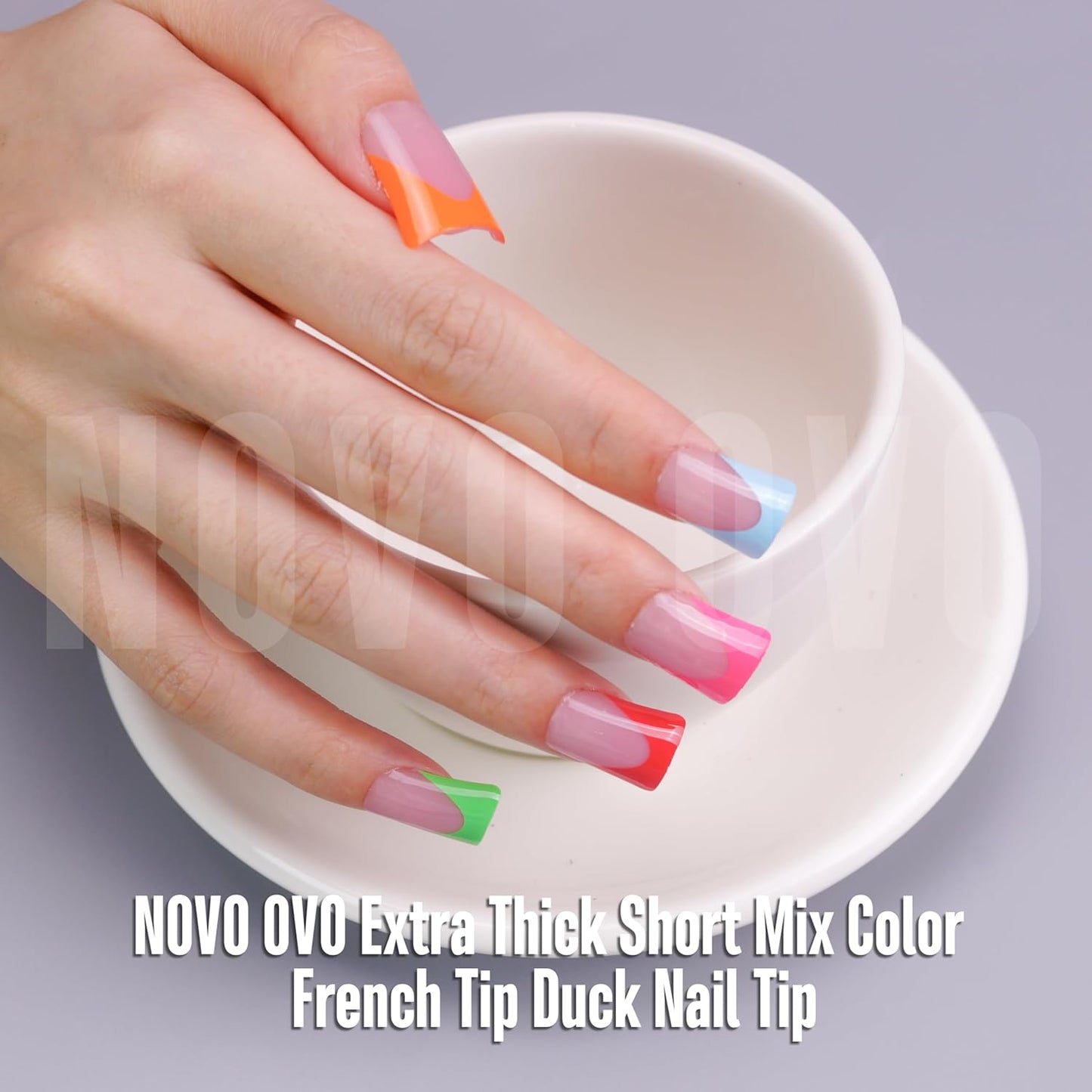Short French Tip Duck Nail Tips Mix Color 12 Sizes 240 Pcs