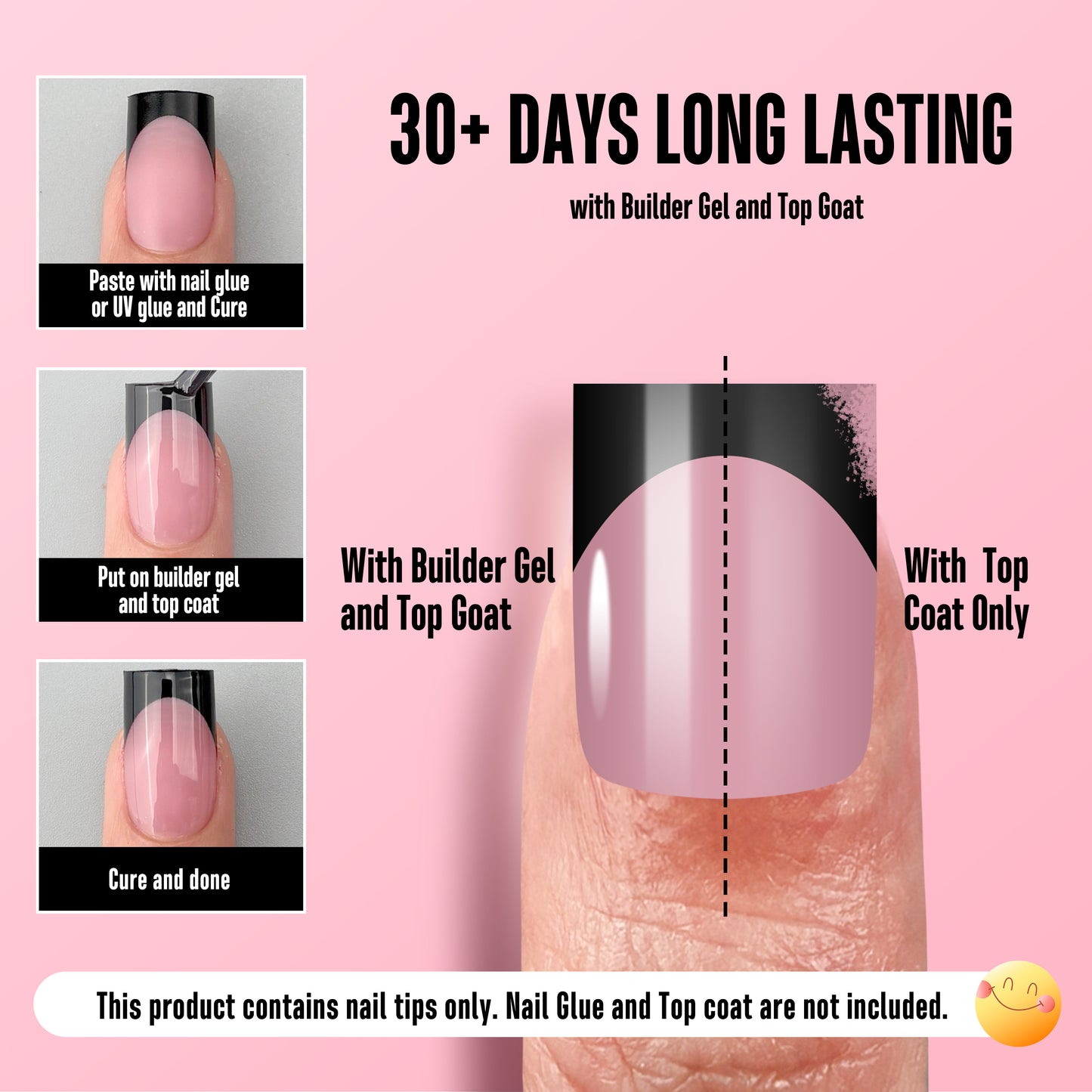 Short Sharp Square Nail Tips Black French Tip BERRY PINK