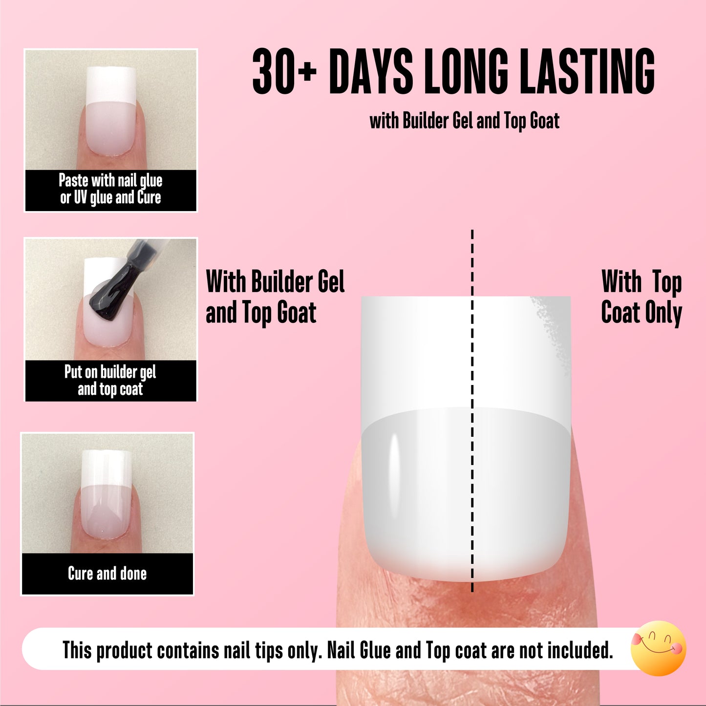 Short Sharp Square Nail Tips Wide White French Tip Milky White