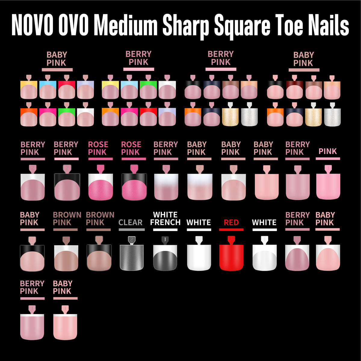 Sharp Square Mirco French Tip Toe Nail Tips Berry Pink 240