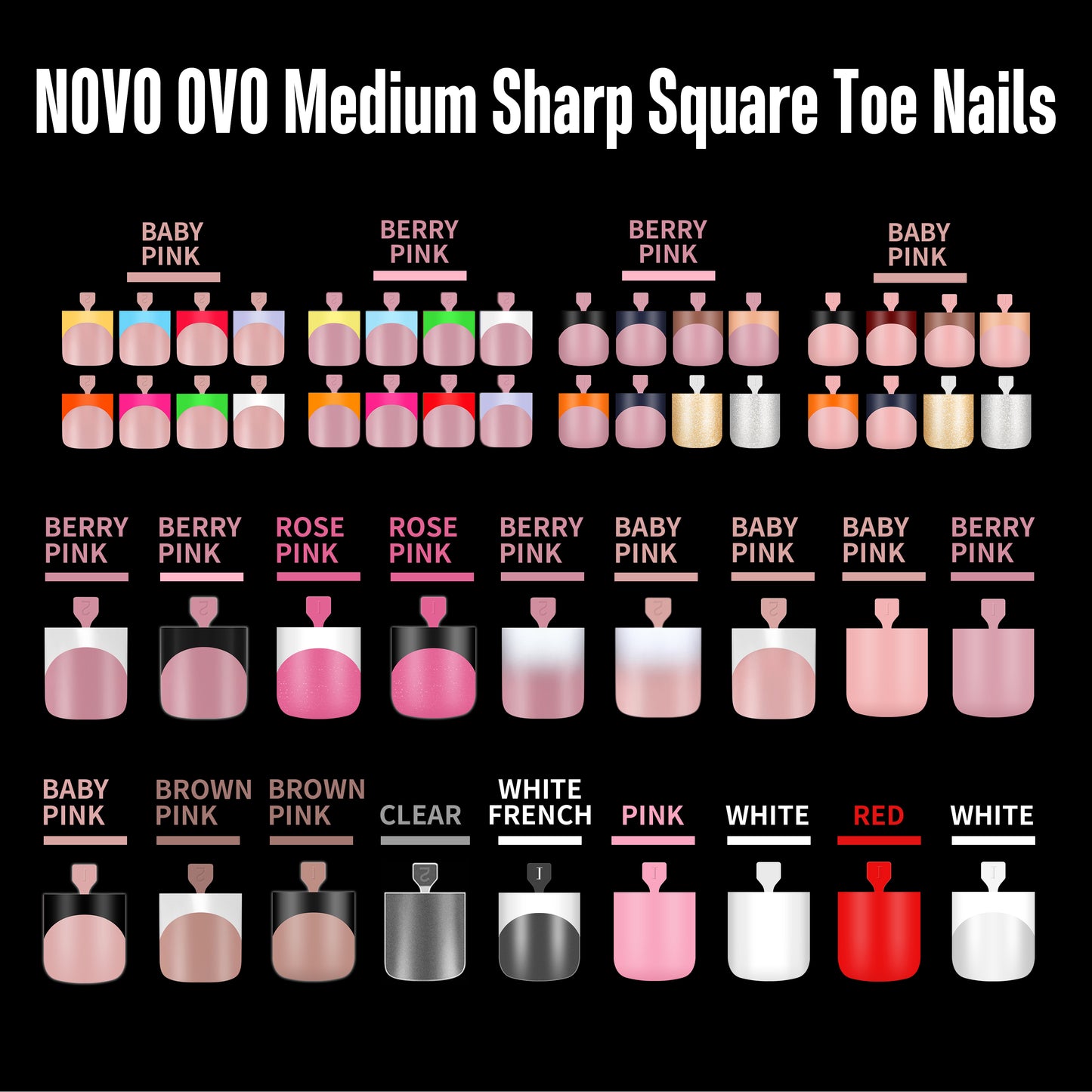 Sharp Square White French tip Gel x Toe Nail Tips Milk White