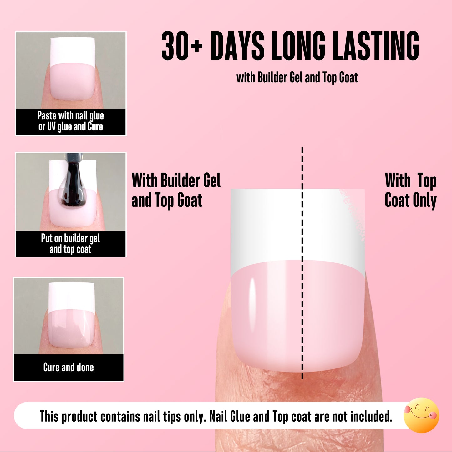 Short Sharp Square Nail Tips Wide White French Tip Milky Pink