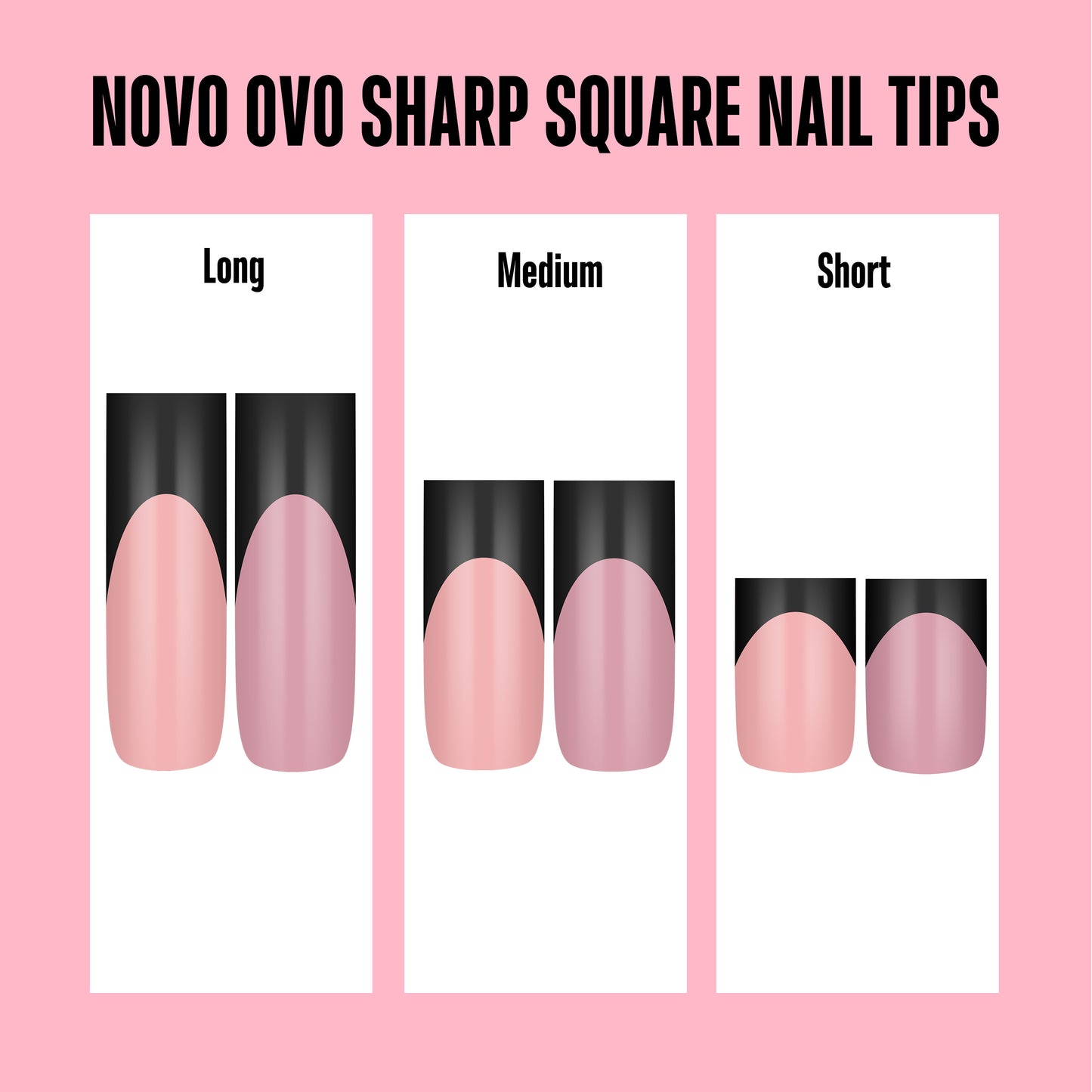 Meidum Sharp Square Black French Tip Nail Tips Baby Pink 180