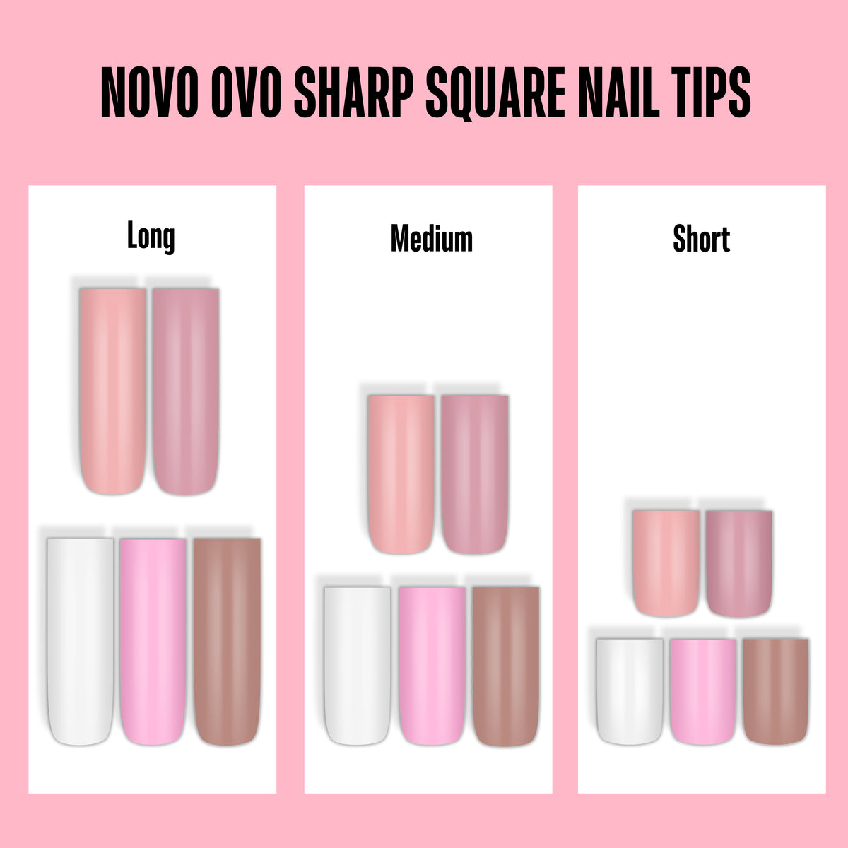 Medium Sharp Square Pure Color Naili Tips Brown Pink 180