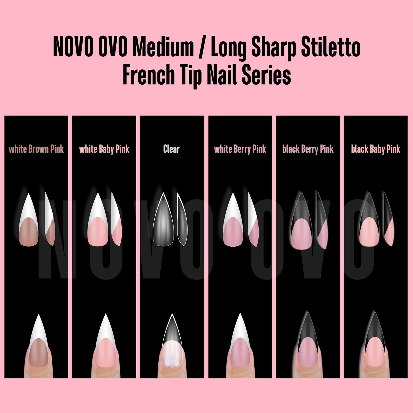 Medium or Long White French Tip Sharp Stiletto Nail Tips Brown Pink