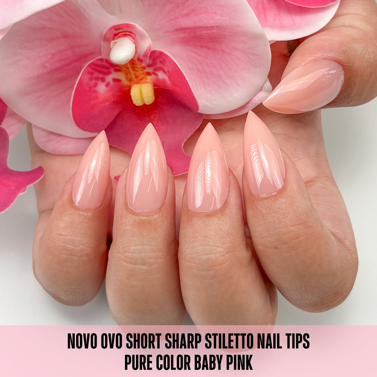 Short Sharp Stiletto Nail Tips Pure Color Baby Pink 224