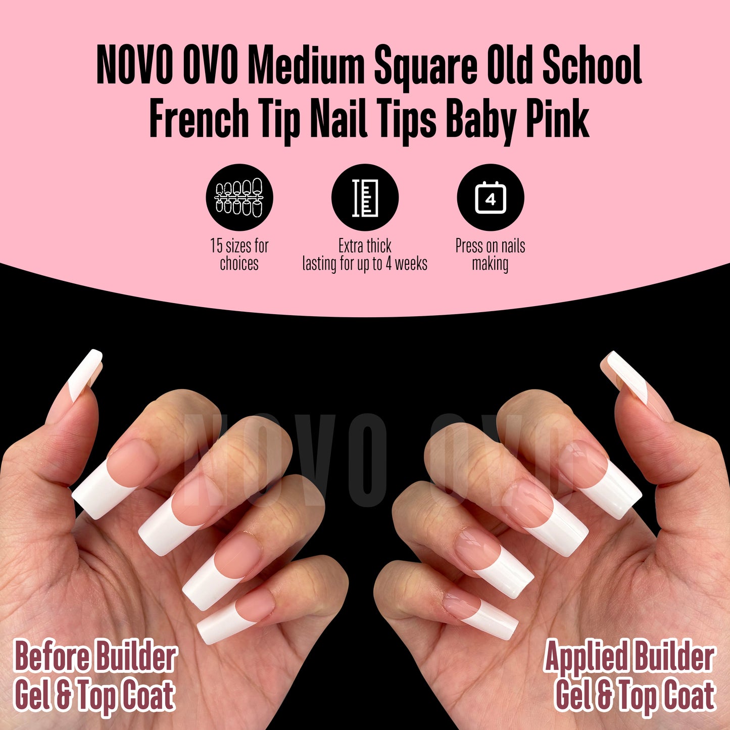 Medium Square Wide White French Tip Baby Pink