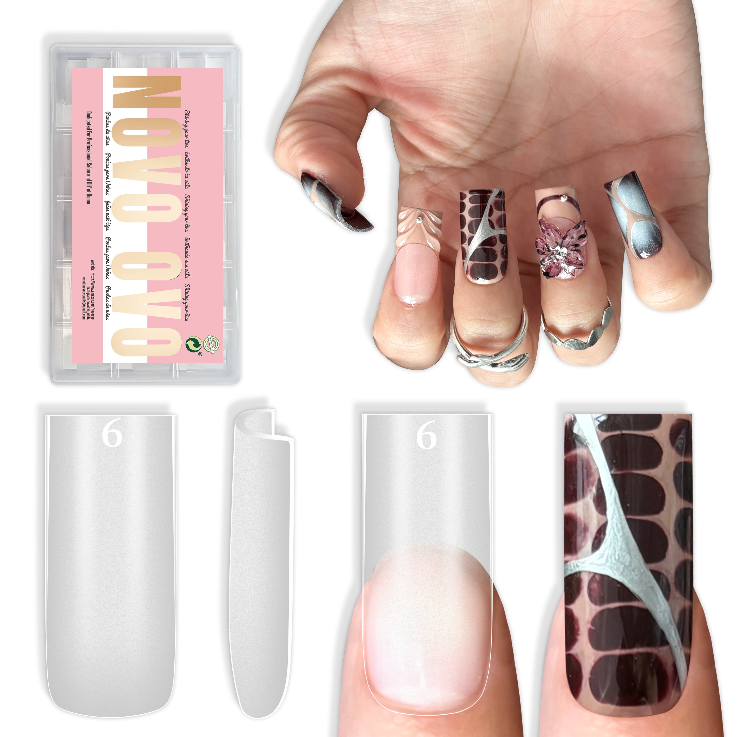 Medium Sharp Square Clear Nail Tips 180 – NOVO OVO NAILS