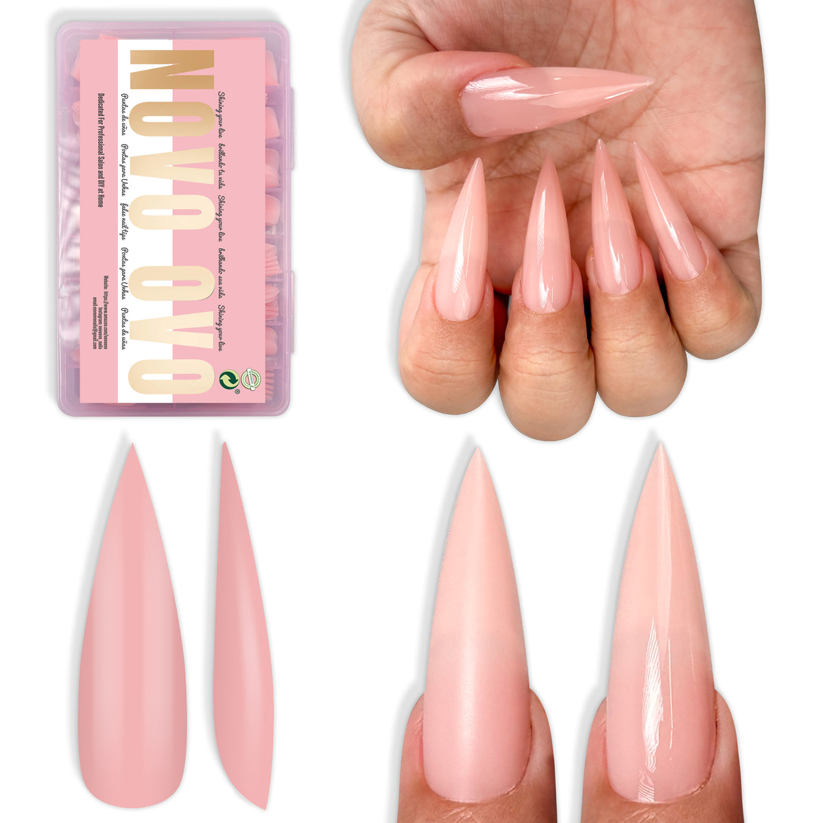 Long XL Pure Color Sharp Stiletto Nail Tips Pink 224
