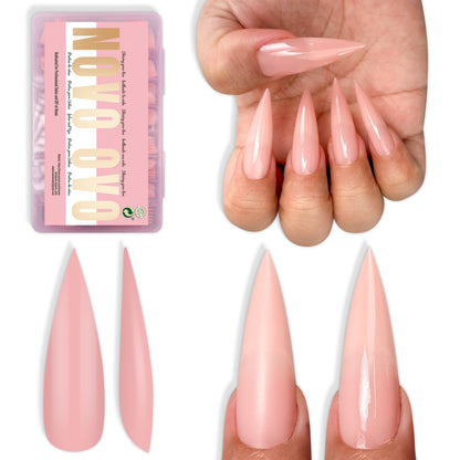 Long XL Pure Color Sharp Stiletto Nail Tips Pink 224