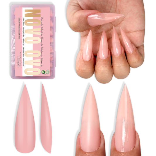 Long XL Pure Color Sharp Stiletto Nail Tips Pink 224