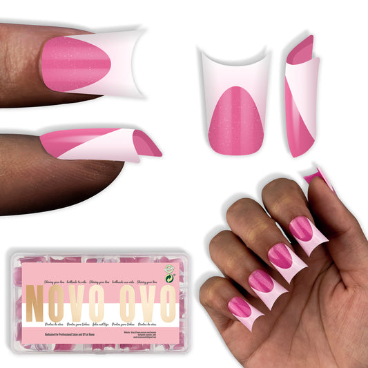Duck Nails Short with Moon Curve Milk White French Tips Rose Pink
