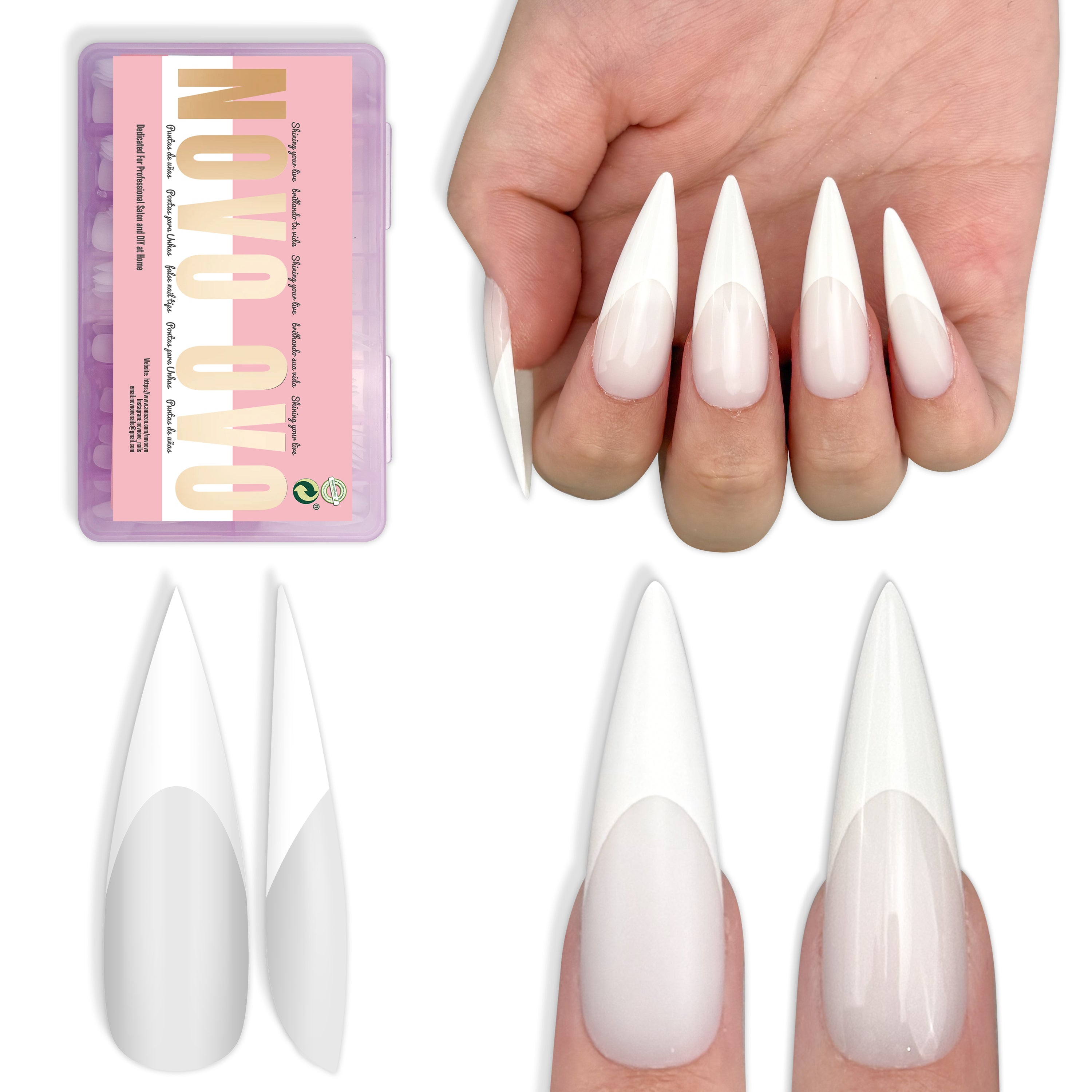 Long XL White French Tip Sharp Stiletto Nail Tips Milky White