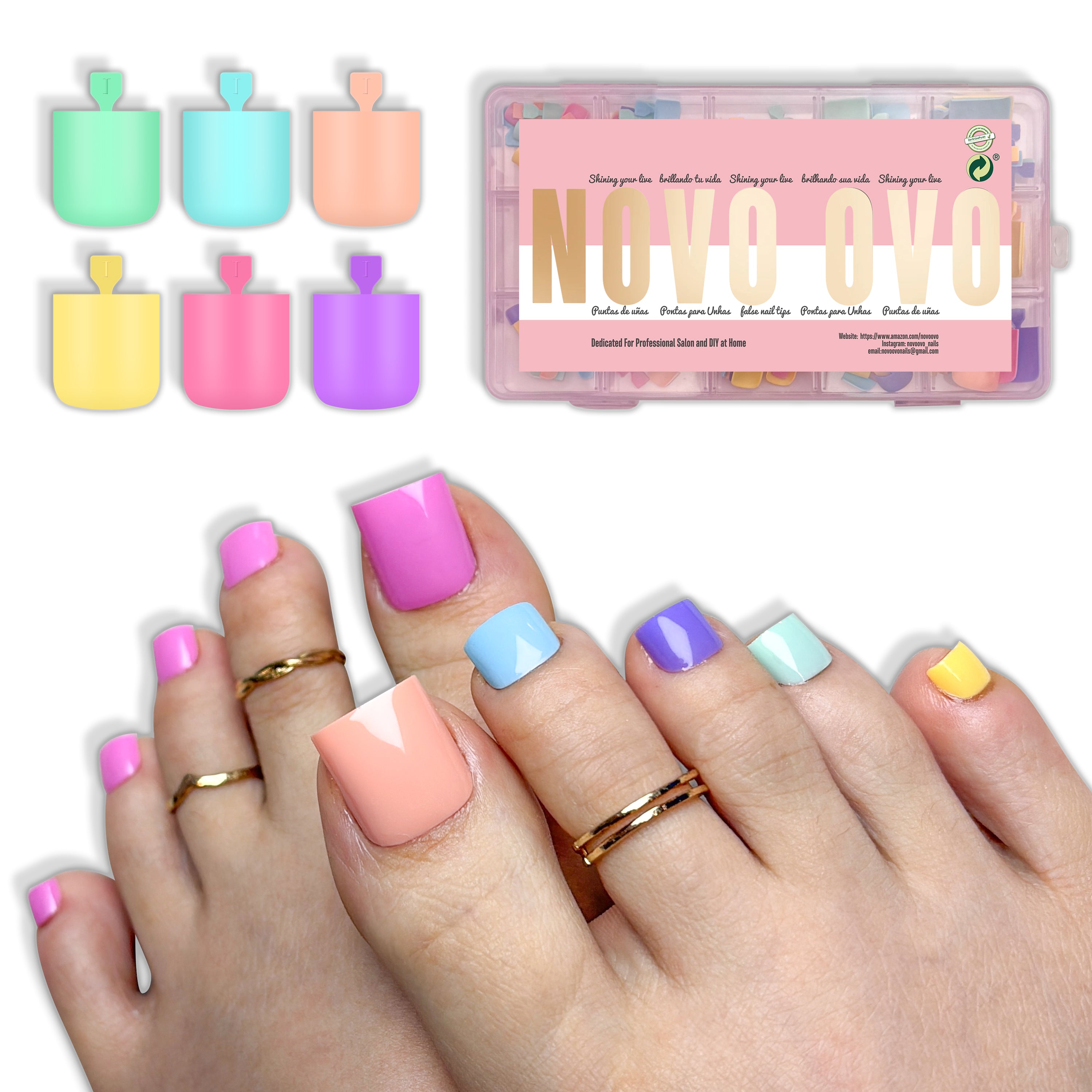 Sharp Square Pure Color Toe Nail Tips Macaron Mix 180
