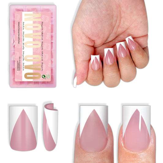 White V Shape French Short Square Nail Tips Berry Pink 240