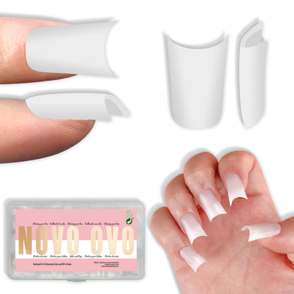 Duck Nails Short with Moon Curve Pure Color Milky White