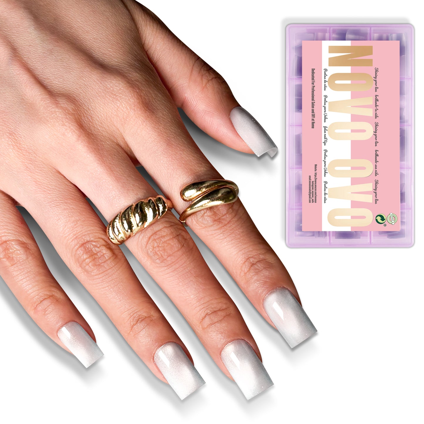 Short Sharp Square Cat Eye Nail Tips Semi-Clear Sliver (Agua)