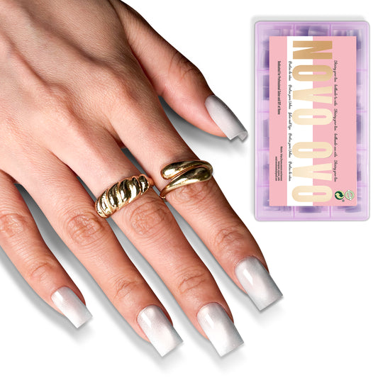Short Sharp Square Cat Eye Nail Tips Semi-Clear Sliver (Agua)