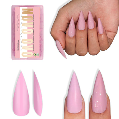 Medium or Long Pure Color Sharp Stiletto Nail Tips Pink