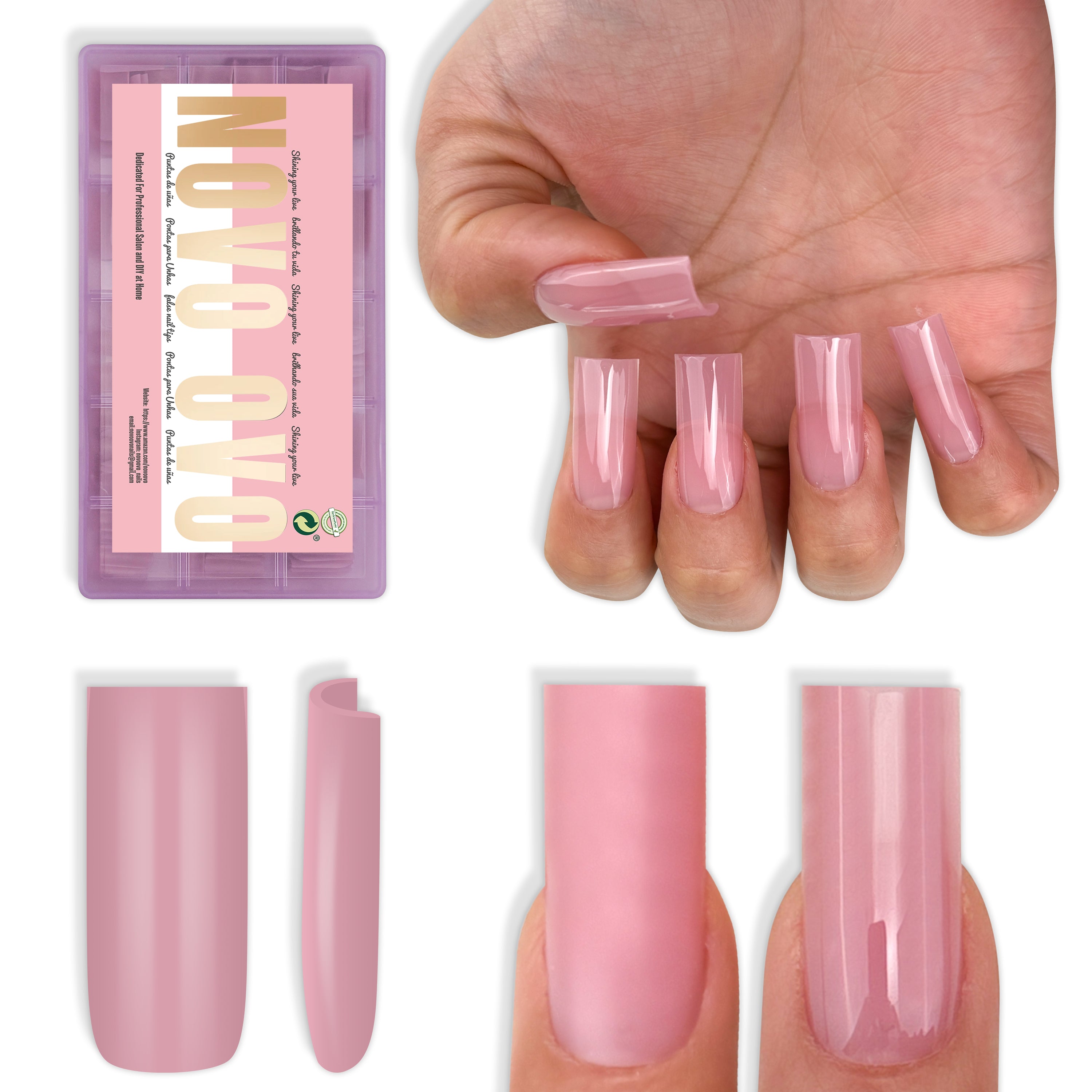 Meidum Sharp Square Pure Color Nail Tips Berry Pink 180