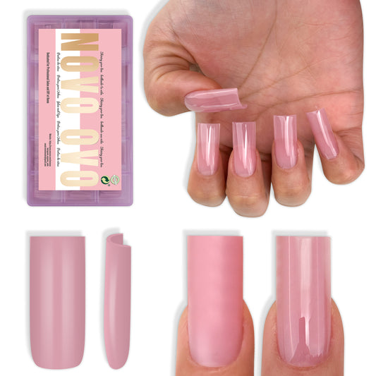 Meidum Sharp Square Pure Color Nail Tips Berry Pink 180