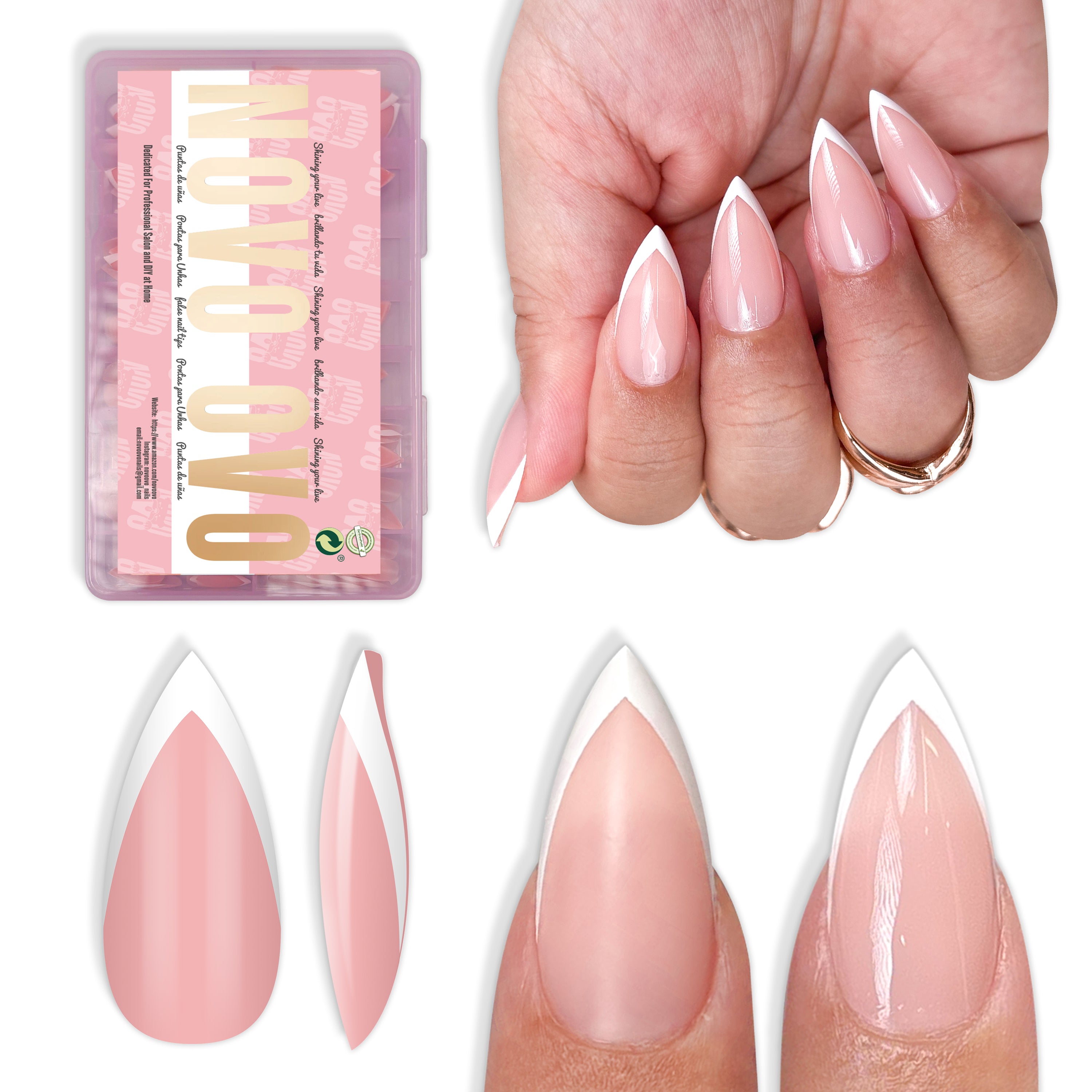 White V Shape French Short Sharp Stiletto Nail Tips Baby Pink