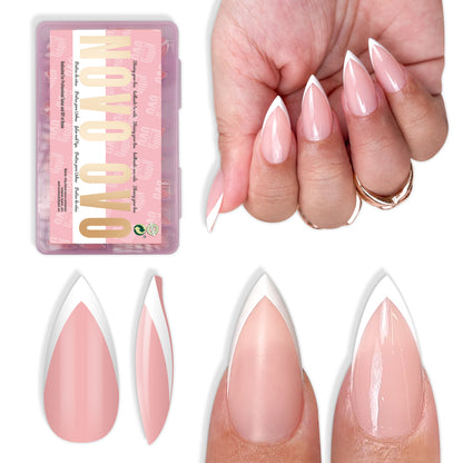 White V Shape French Short Sharp Stiletto Nail Tips Baby Pink