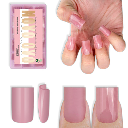 Short Sharp Square Nail Tips Pure Color Berry Pink