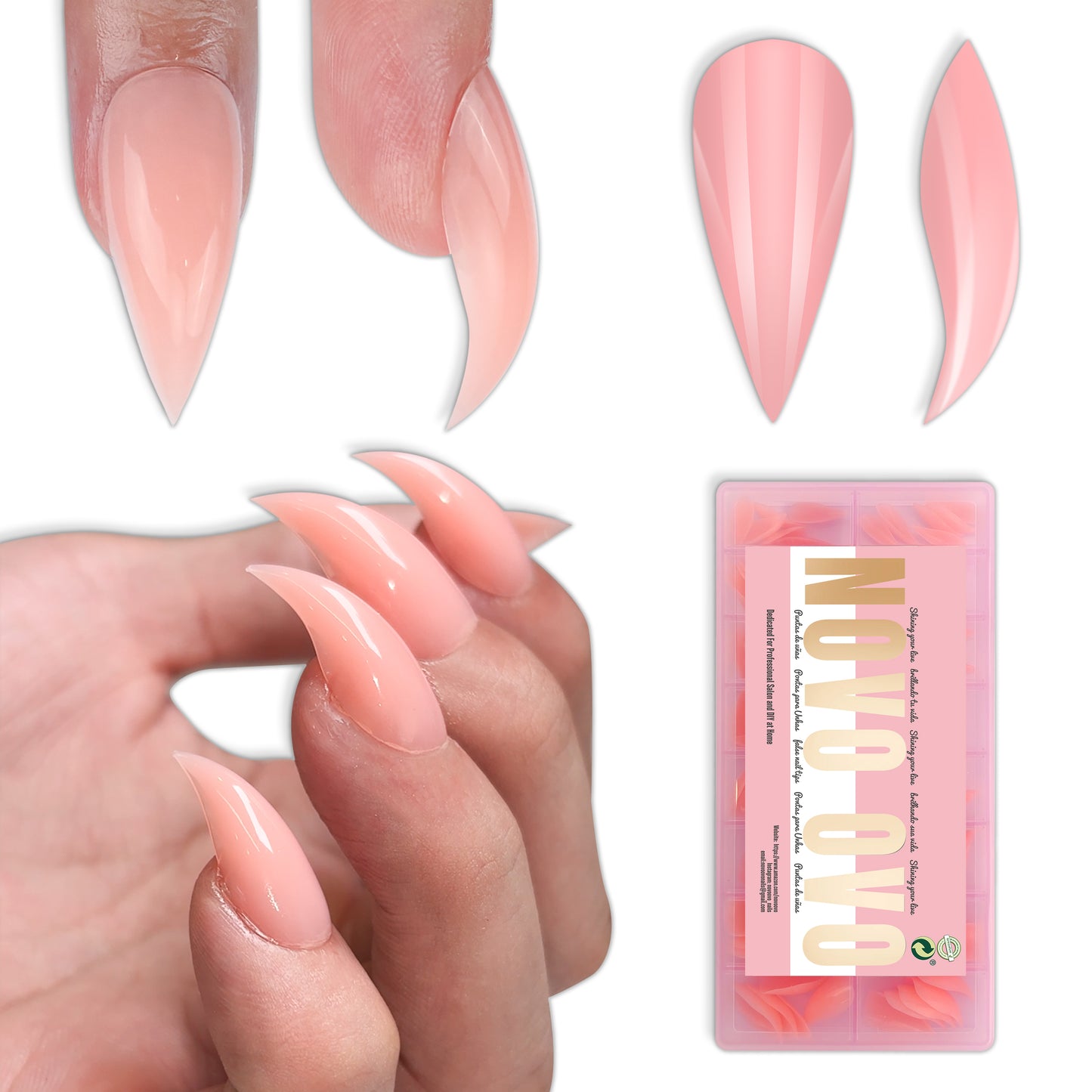 Cat Claw Short Curved Stlettio 3D Nail Tips Baby Pink 128