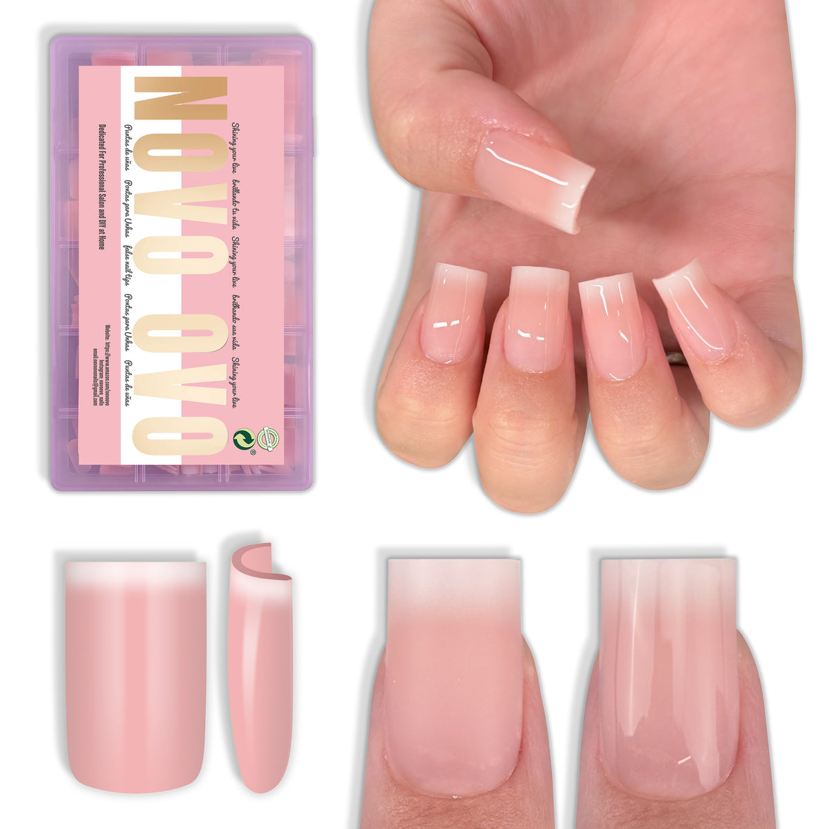 Short Sharp Square White Soft French Tip Ombre Nail Tips Baby Pink 240