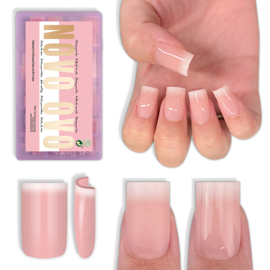 Short Sharp Square White Soft French Tip Ombre Nail Tips Baby Pink 240