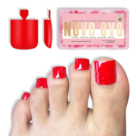 Sharp Square Pure Color Toe Nail Tips Red 240