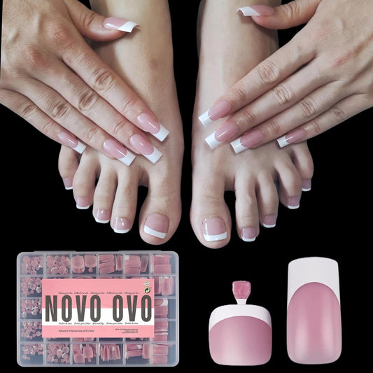French Tip Nail Tips Set Berry Pink Hand And Foot 15 Sizes 360 Pcs