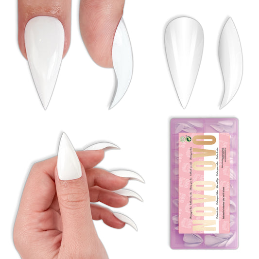 Cat Claw Short Curved Stiletto 3D Nail Tips White 128