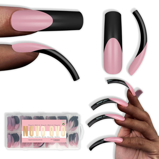 Halloween Curved Square XXL Black French Tip Nail Tips