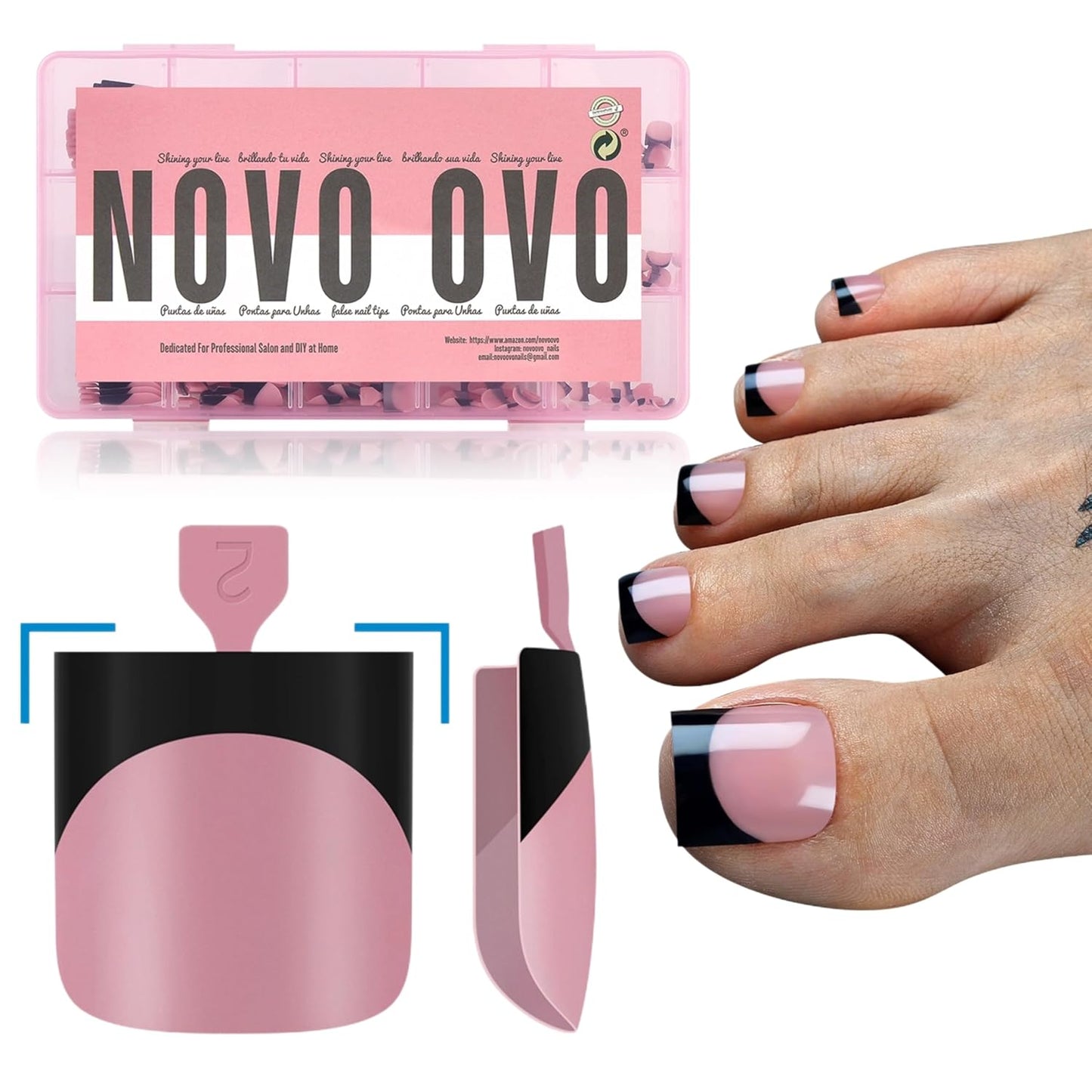 Halloween Black Sharp Square Toe Nail Black French Tips