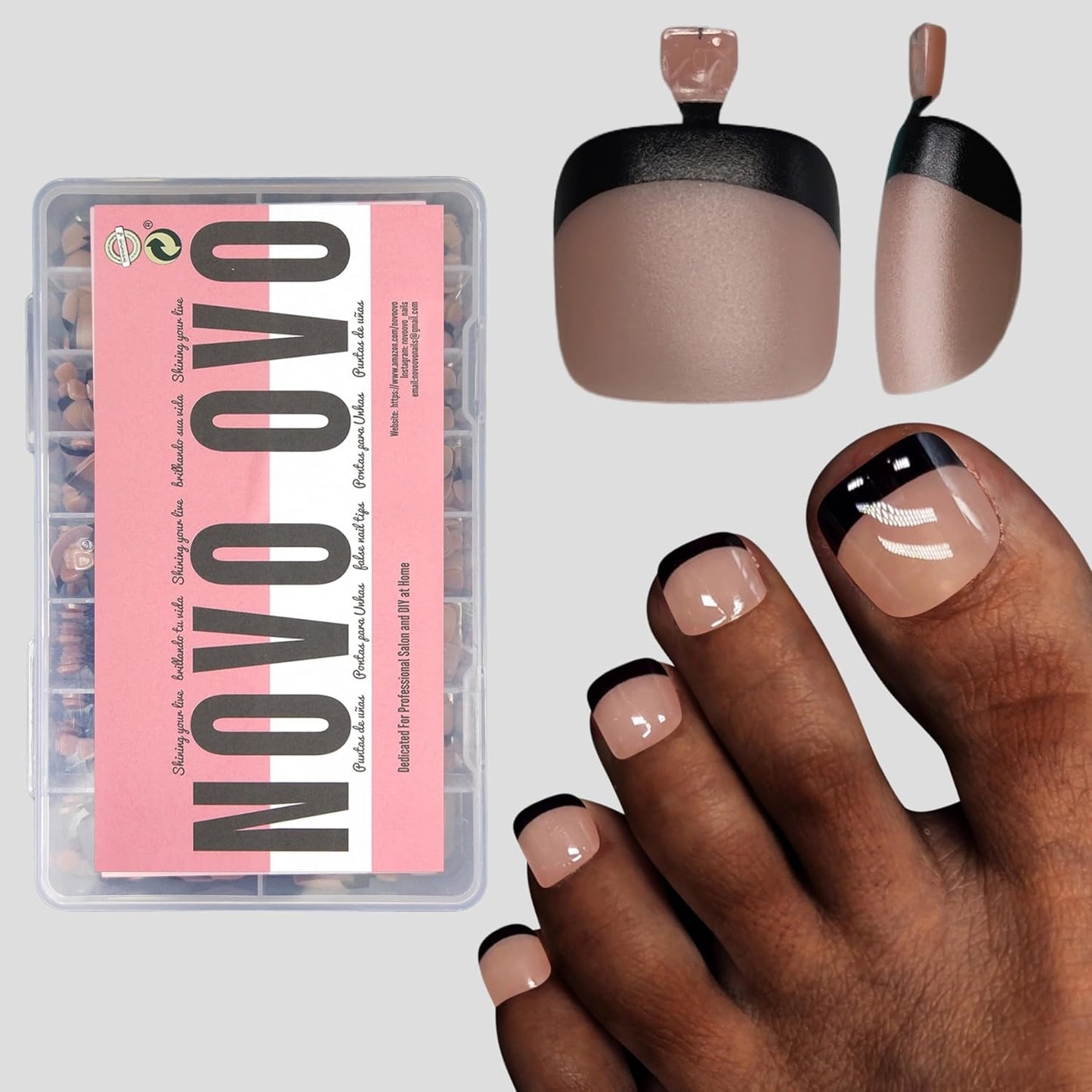 Black French Tip Toenails Brown Pink 15 Sizes 360 Pcs