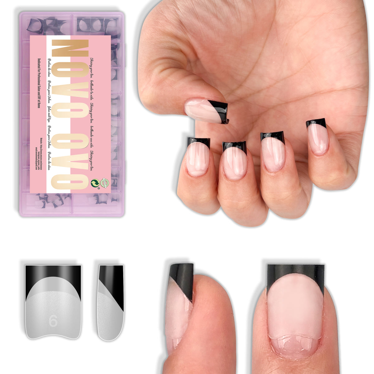 Half Cover Short Square Black French Tip Nail Tips 224