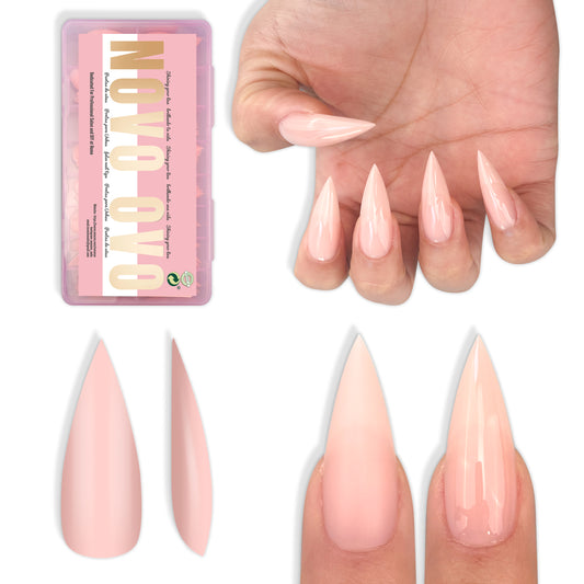 Medium or Long Pure Color Sharp Stiletto Nail Tips Baby Pink