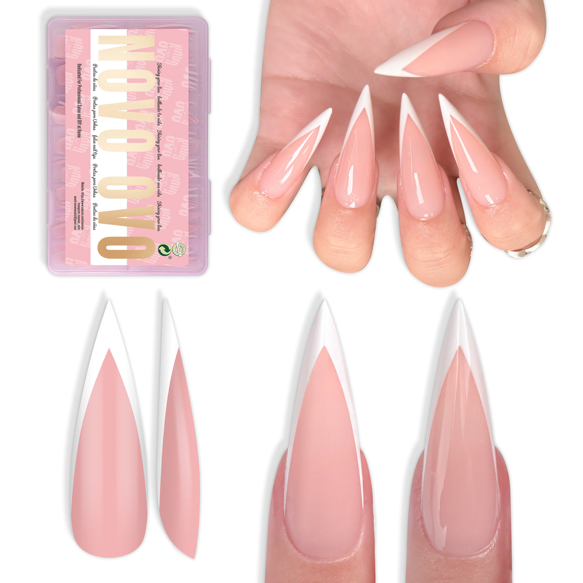 White V Shape French Long Sharp Stiletto Nail Tips Baby Pink