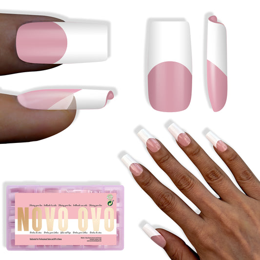 Medium Square Wide White French Tip Berry Pink